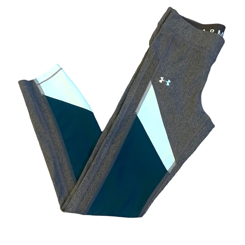Under Armour Gray & Blue Compression HeatGear Athletic Leggings Women Small